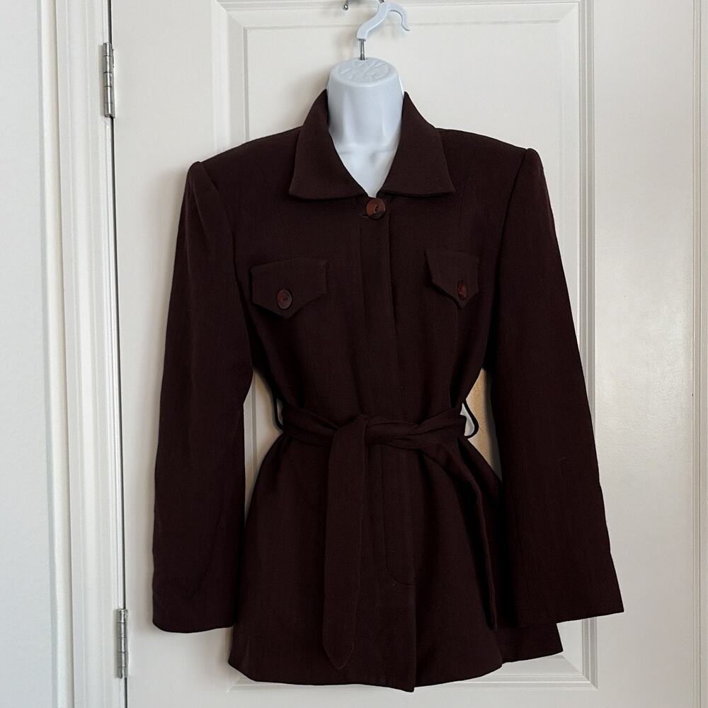 Vintage Yazaman burgundy 100% Wool Belted jacket 10 luxury